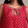 Red Silk Bandhani Print Kurta Dhoti Set