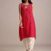 Red Silk Bandhani Print Kurta Dhoti Set