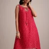 Red Silk Bandhani Print Kurta Dhoti Set
