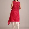 Red Silk Bandhani Print Kurta Dhoti Set