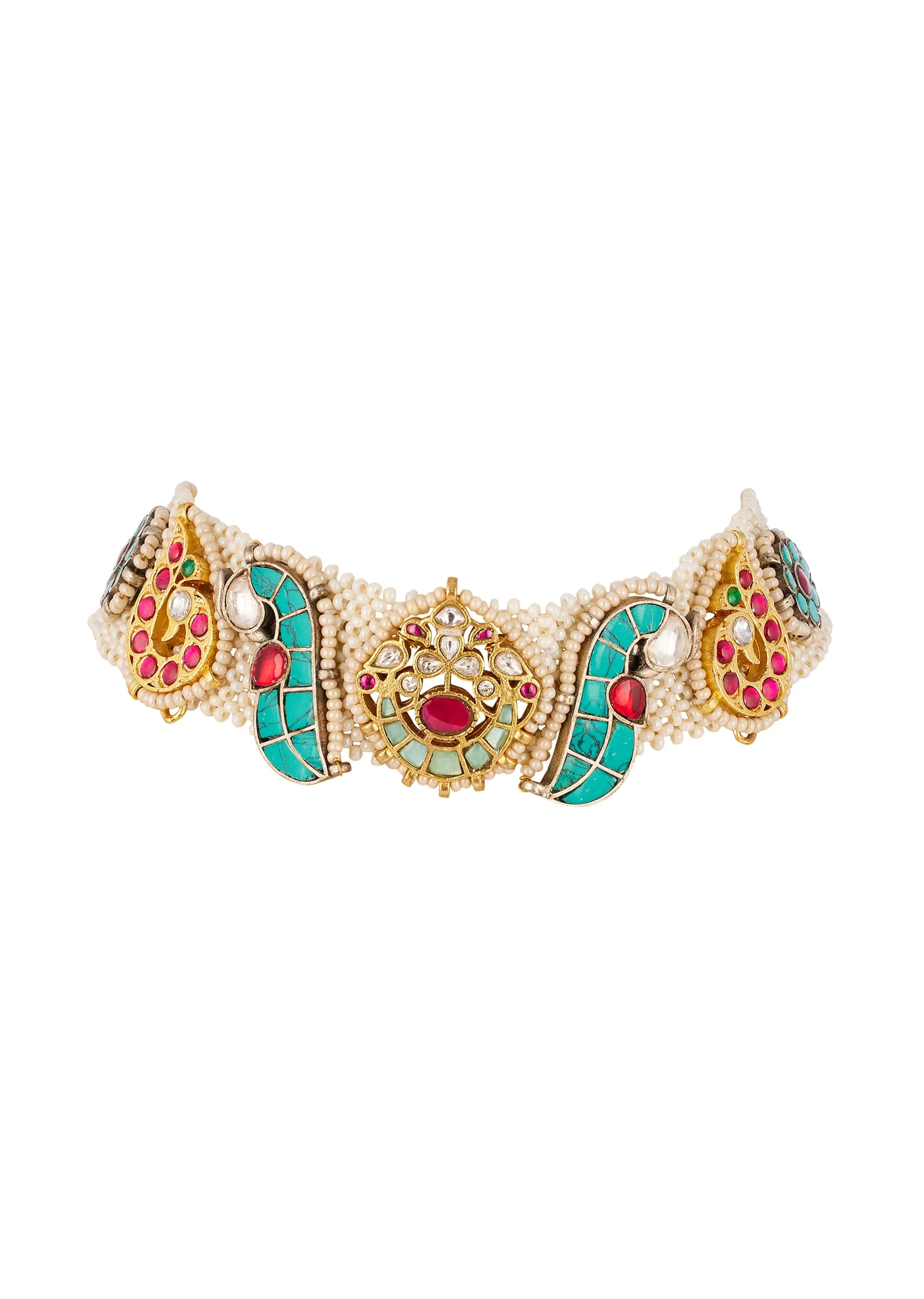 906-multi-traditional-kundan-polki-necklace-set-with-colored-stones-2.webp Multi Traditional Kundan Polki Necklace Set with Colored Stones