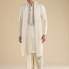 Cream Embellished Muhurtham Kurta Dhoti Set with Stole
