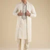 Cream Embellished Muhurtham Kurta Dhoti Set with Stole