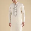 Cream Embellished Muhurtham Kurta Dhoti Set with Stole
