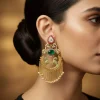 907-gold-traditional-kundan-polki-chandbali-earrings-with-stones-1.webp Gold Traditional Kundan Polki Chandbali Earrings with Stones