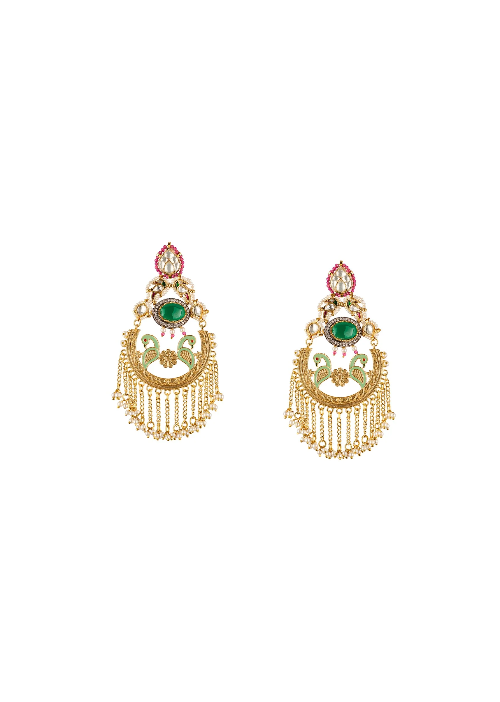 907-gold-traditional-kundan-polki-chandbali-earrings-with-stones-2.webp Gold Traditional Kundan Polki Chandbali Earrings with Stones