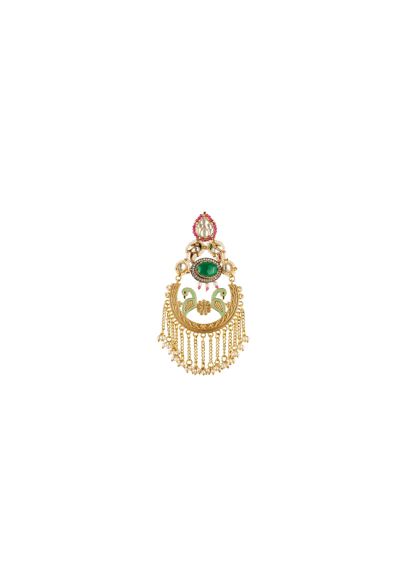 907-gold-traditional-kundan-polki-chandbali-earrings-with-stones-3.webp Gold Traditional Kundan Polki Chandbali Earrings with Stones