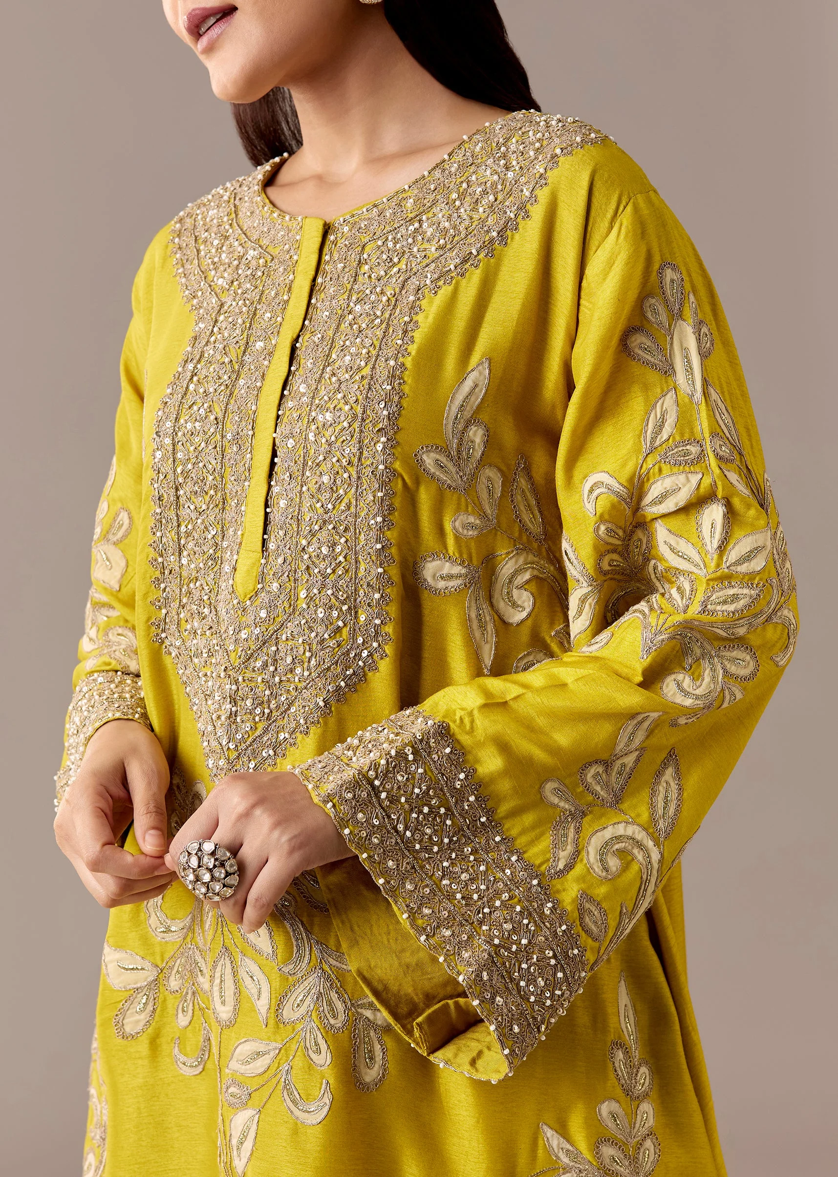 Yellow Patchwork Dhoti Suit Set