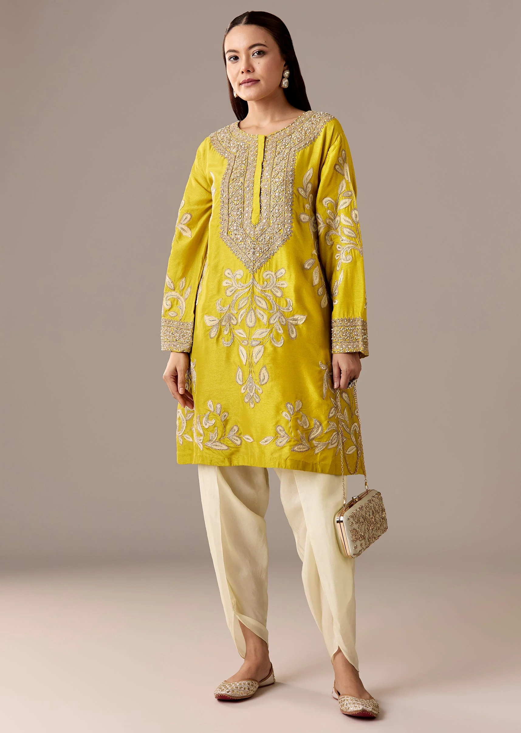Yellow Patchwork Dhoti Suit Set