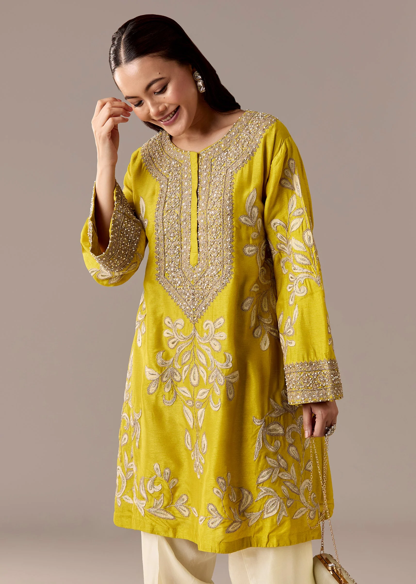 Yellow Patchwork Dhoti Suit Set