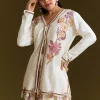 Cream Printed Croptop Set With Gotta Work Jacket And Dhoti Skirt