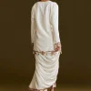 Cream Printed Croptop Set With Gotta Work Jacket And Dhoti Skirt