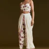 Cream Printed Croptop Set With Gotta Work Jacket And Dhoti Skirt