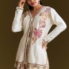 Cream Printed Croptop Set With Gotta Work Jacket And Dhoti Skirt