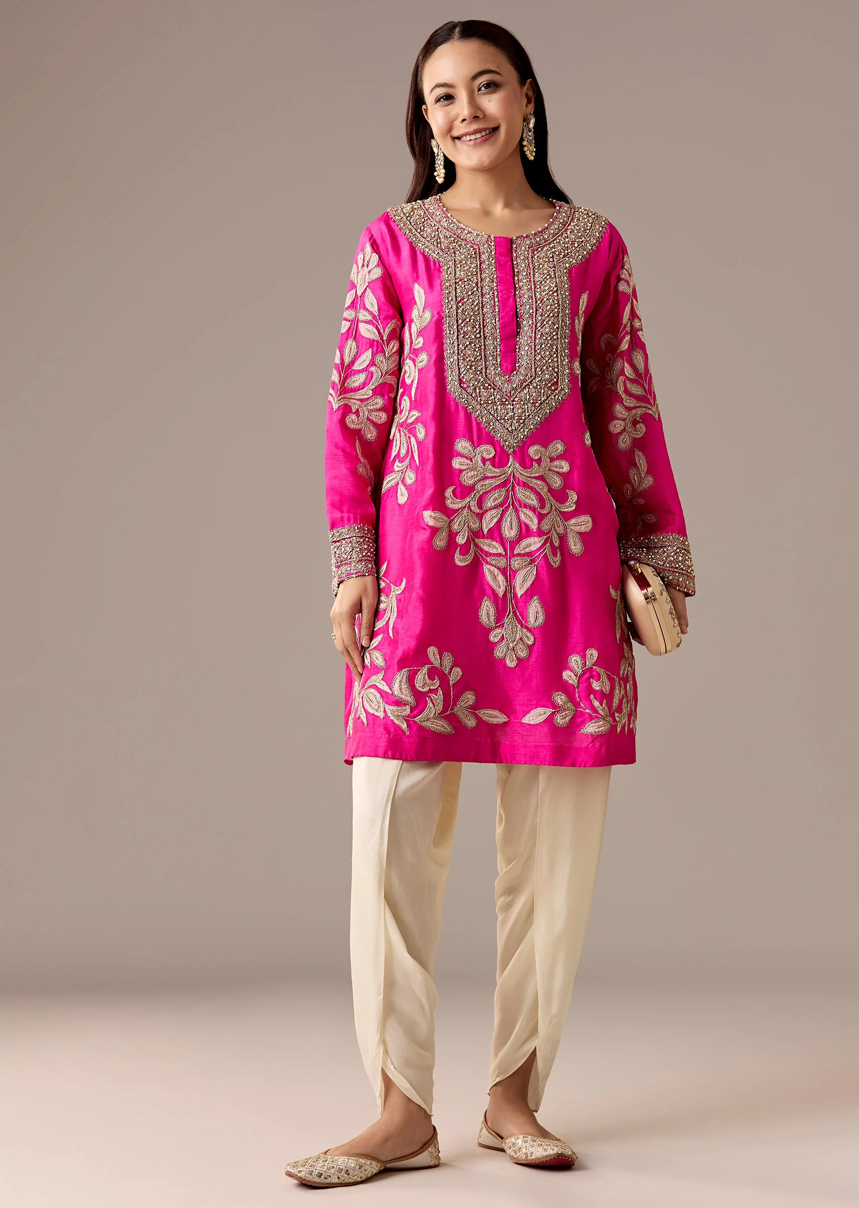 Pink Patchwork Dhoti Suit Set