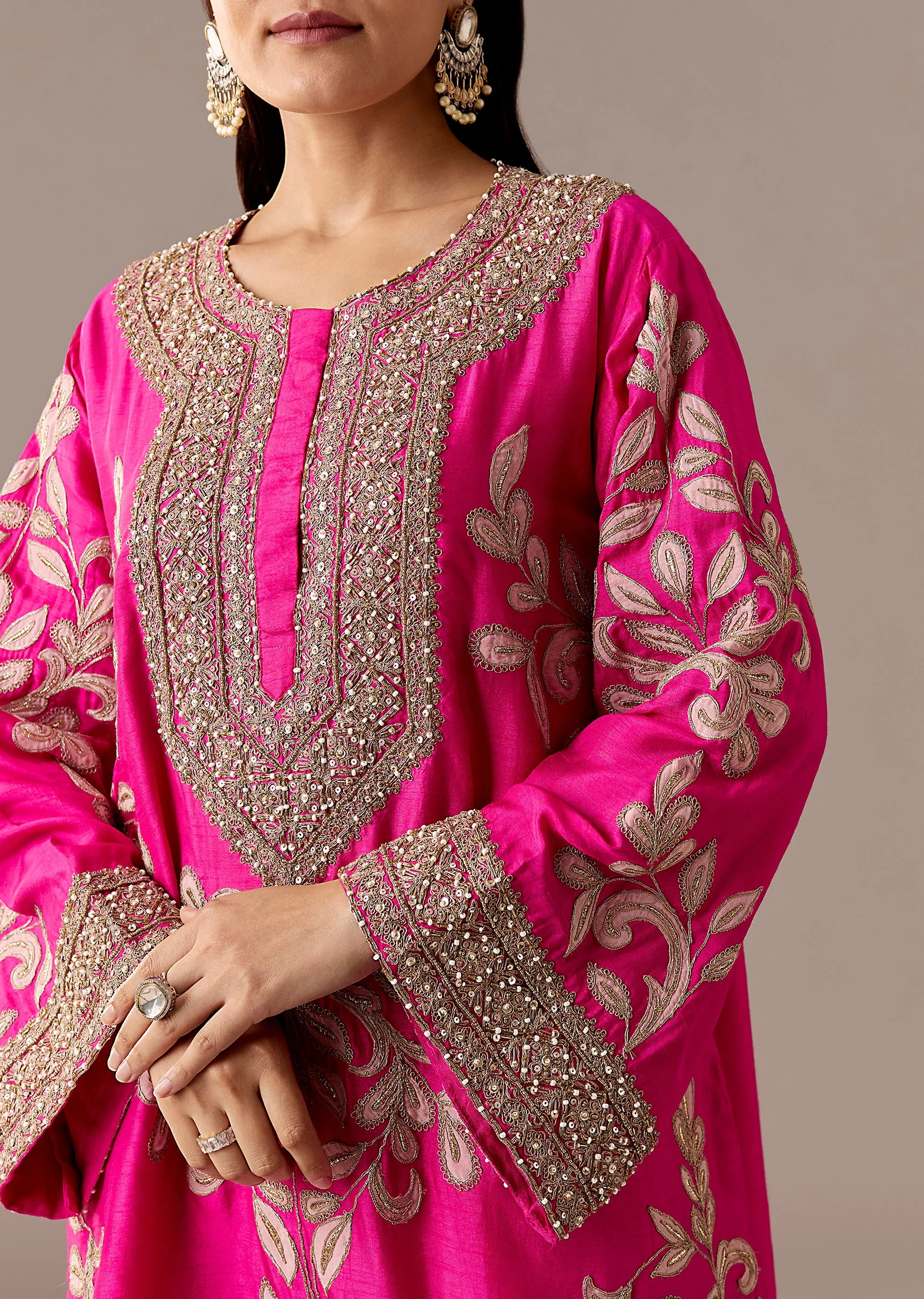 Pink Patchwork Dhoti Suit Set