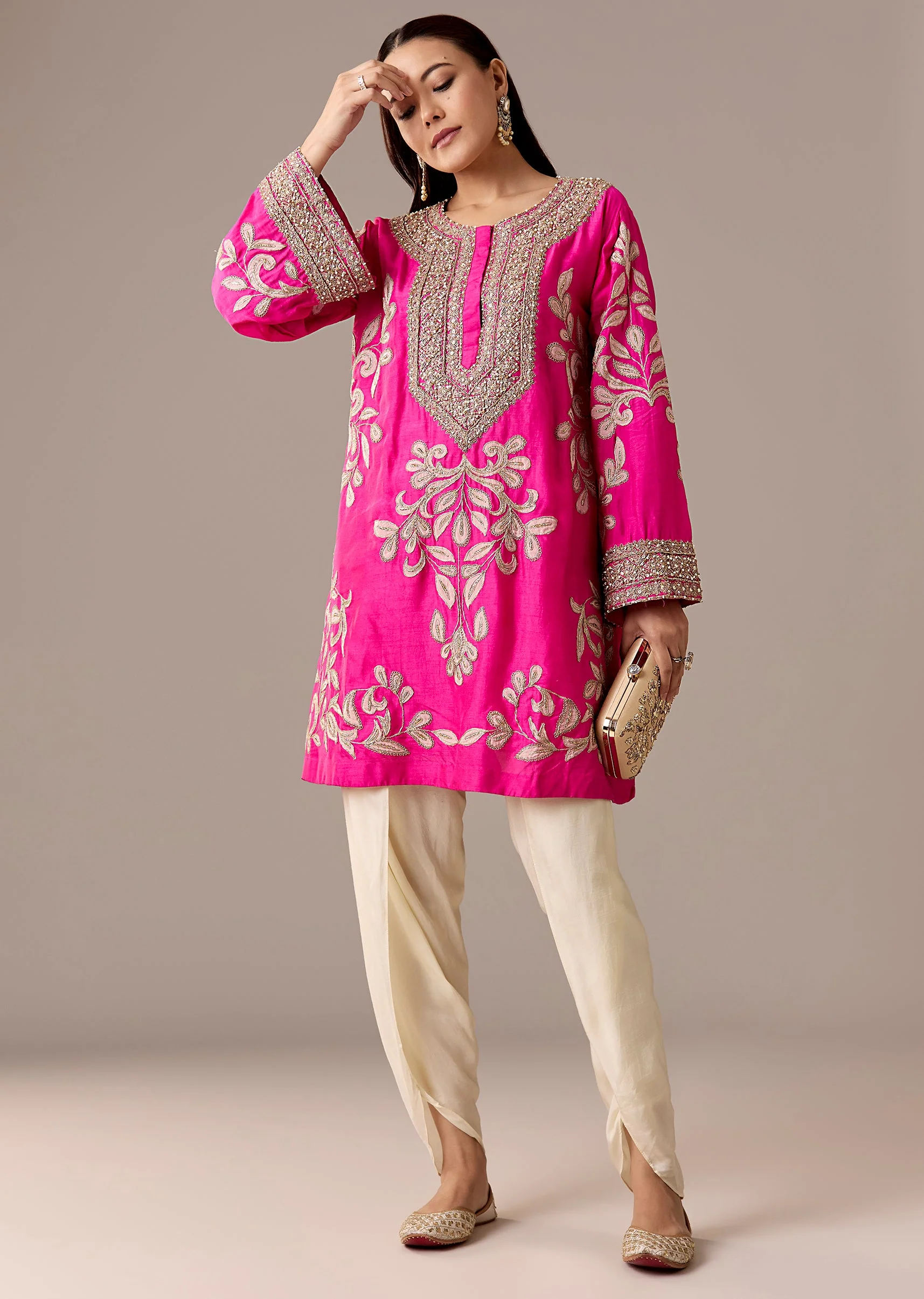 Pink Patchwork Dhoti Suit Set