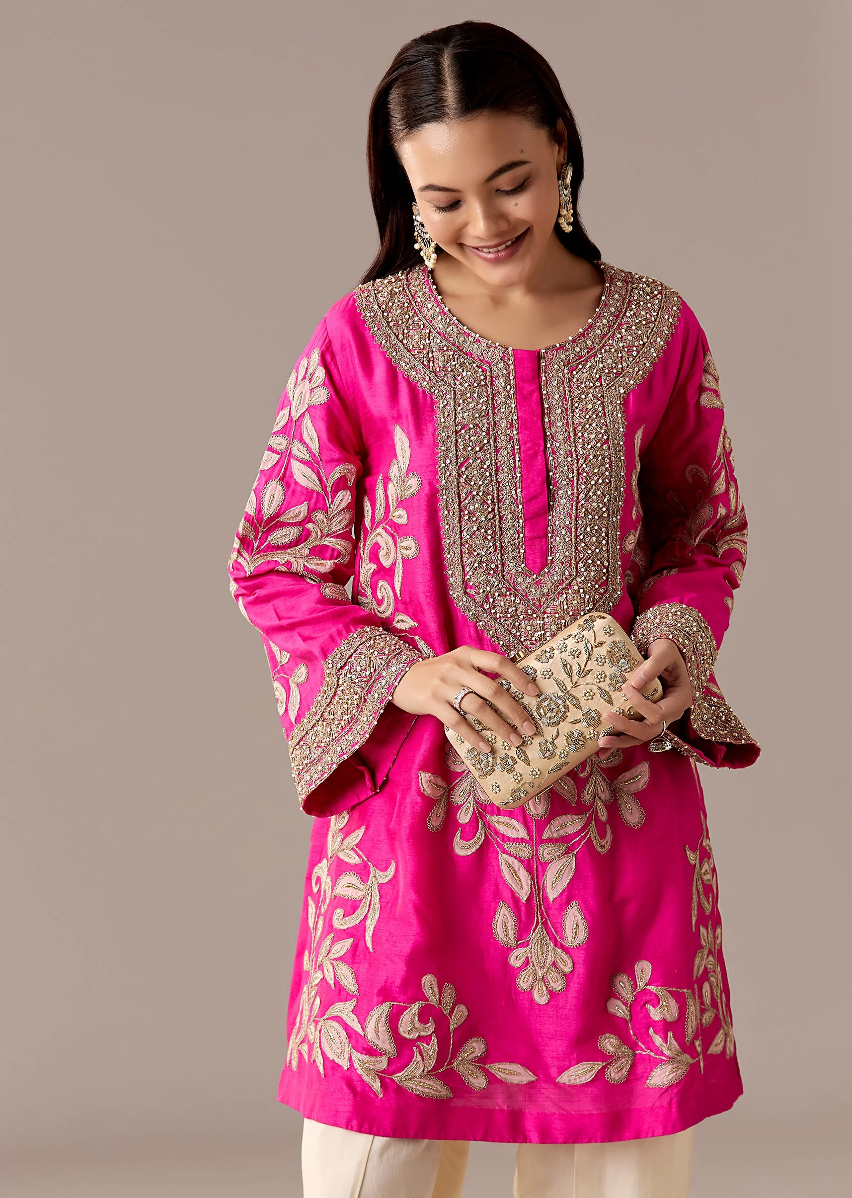 Pink Patchwork Dhoti Suit Set