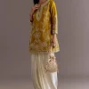 Yellow Embroidered Short Kurta With Silk Satin Dhoti
