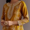 Yellow Embroidered Short Kurta With Silk Satin Dhoti