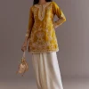 Yellow Embroidered Short Kurta With Silk Satin Dhoti