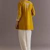 Yellow Embroidered Short Kurta With Silk Satin Dhoti