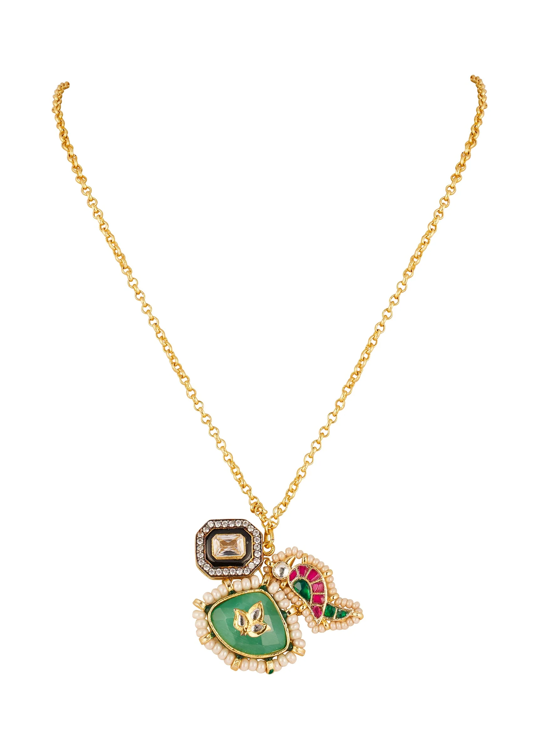 910-multi-traditional-kundan-polki-pendant-necklace-with-stones-1.webp Multi Traditional Kundan Polki Pendant Necklace with Stones