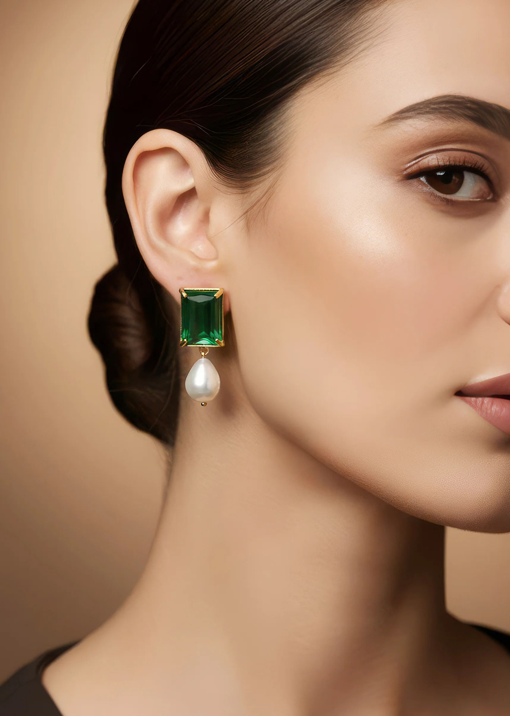 911-green-contemporary-faux-pearl-dangler-earrings-1.webp Green Contemporary Faux Pearl Dangler Earrings