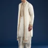 Cream Embellished Kurta with Dhoti & Dupatta Set