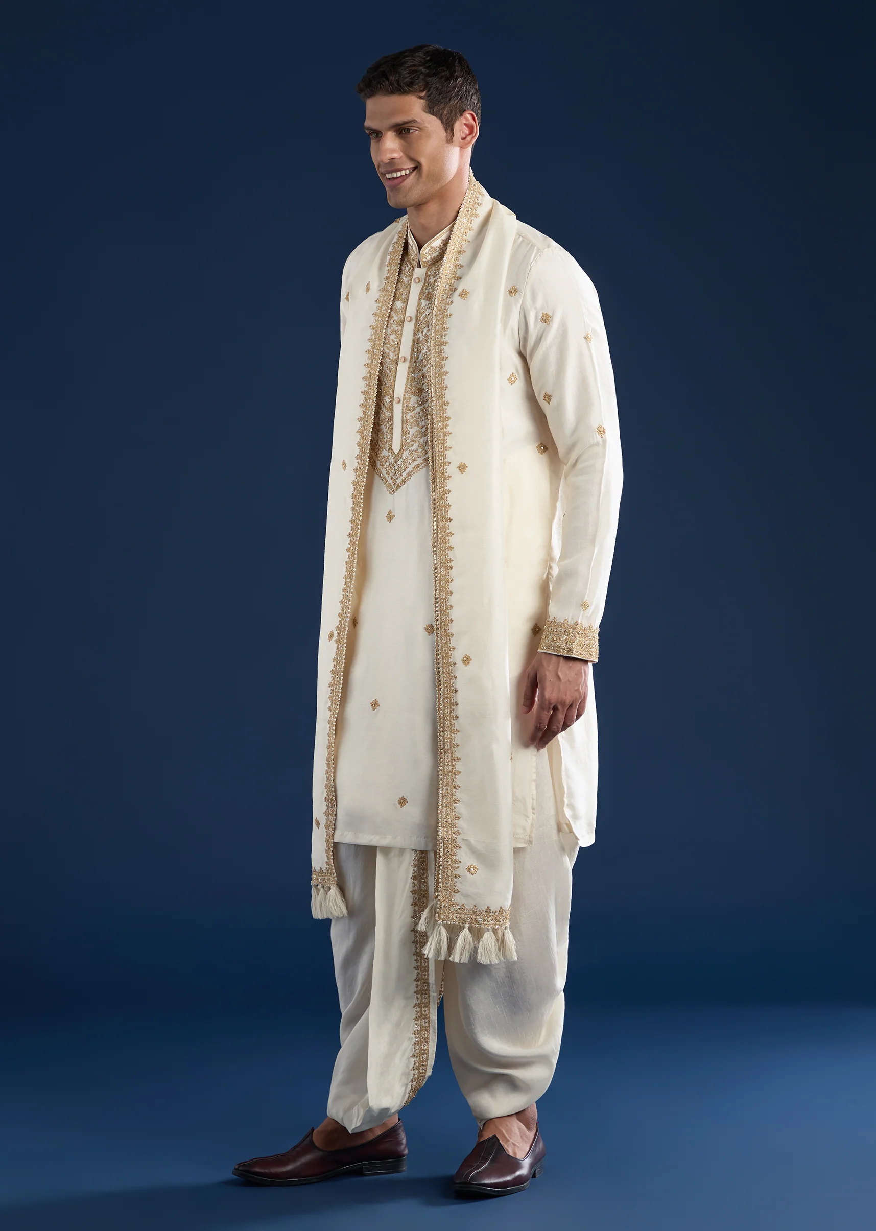 9110-cream-embellished-kurta-with-dhoti-dupatta-set-1.webp Cream Embellished Kurta with Dhoti & Dupatta Set