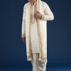Cream Embellished Kurta with Dhoti & Dupatta Set