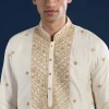 Cream Embellished Kurta with Dhoti & Dupatta Set
