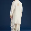Cream Embellished Kurta with Dhoti & Dupatta Set