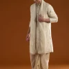 Silk Beige Kurta Dhoti Set With Moti And Sequins Work for Muhurtham
