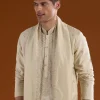 Silk Beige Kurta Dhoti Set With Moti And Sequins Work for Muhurtham