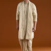 Silk Beige Kurta Dhoti Set With Moti And Sequins Work for Muhurtham