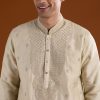 Silk Beige Kurta Dhoti Set With Moti And Sequins Work for Muhurtham