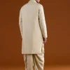 Silk Beige Kurta Dhoti Set With Moti And Sequins Work for Muhurtham