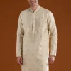 Silk Beige Kurta Dhoti Set With Moti And Sequins Work for Muhurtham