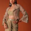 Gold Festive Dhoti Suit Set In Crepe With Foil Embroidery