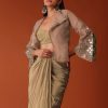 Gold Festive Dhoti Suit Set In Crepe With Foil Embroidery