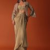 Gold Festive Dhoti Suit Set In Crepe With Foil Embroidery