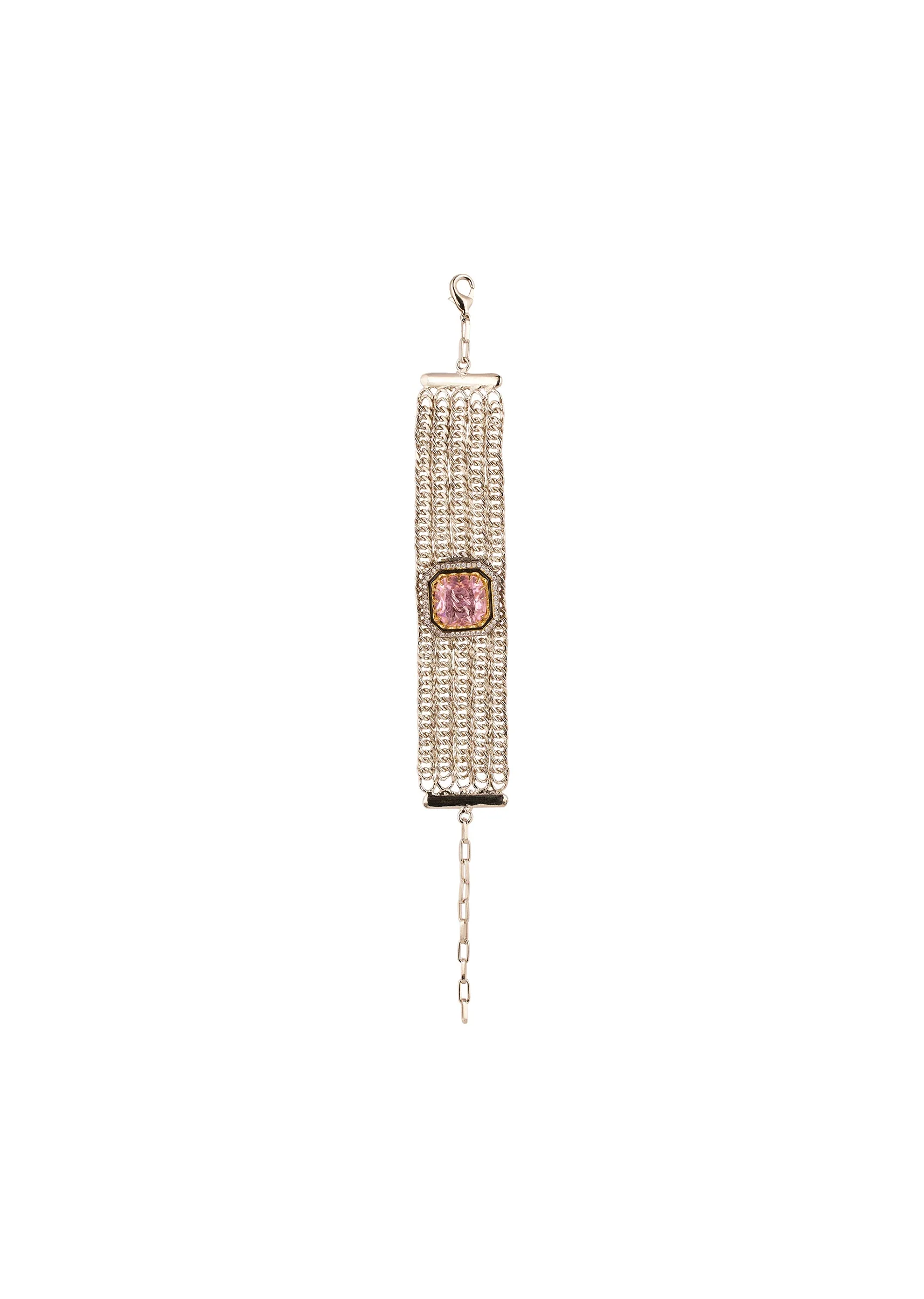 916-pink-and-silver-plated-brass-bracelet-with-stone-and-faux-diamonds-1.webp Pink and Silver Plated Brass Bracelet with Stone and Faux Diamonds