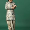 Kalki Beige Boys Dhoti Kurta Set In Silk With Floral Print For Boys