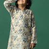 Kalki Beige Boys Dhoti Kurta Set In Silk With Floral Print For Boys