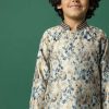 Kalki Beige Boys Dhoti Kurta Set In Silk With Floral Print For Boys