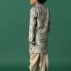 Kalki Beige Boys Dhoti Kurta Set In Silk With Floral Print For Boys