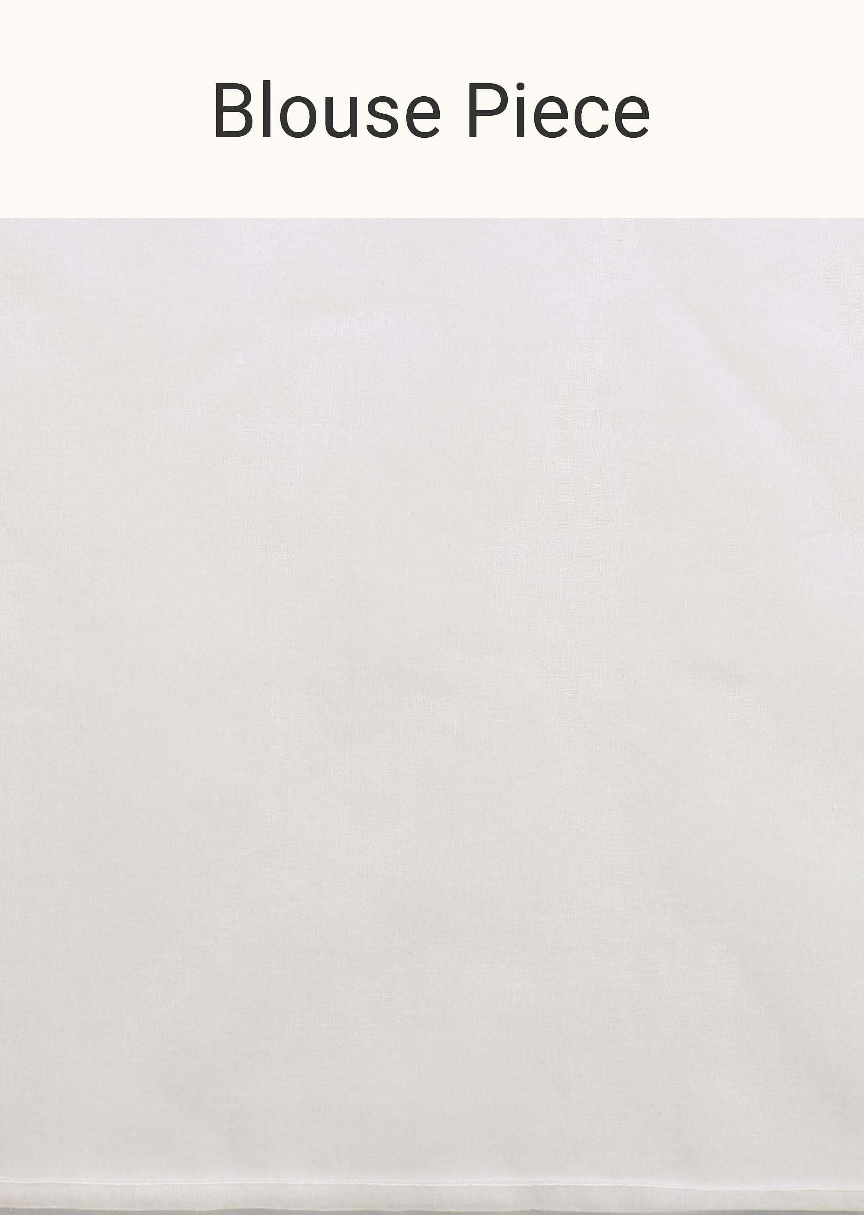 White Saree In Organza With Floral Motif Border And Unstitched Blouse Piece