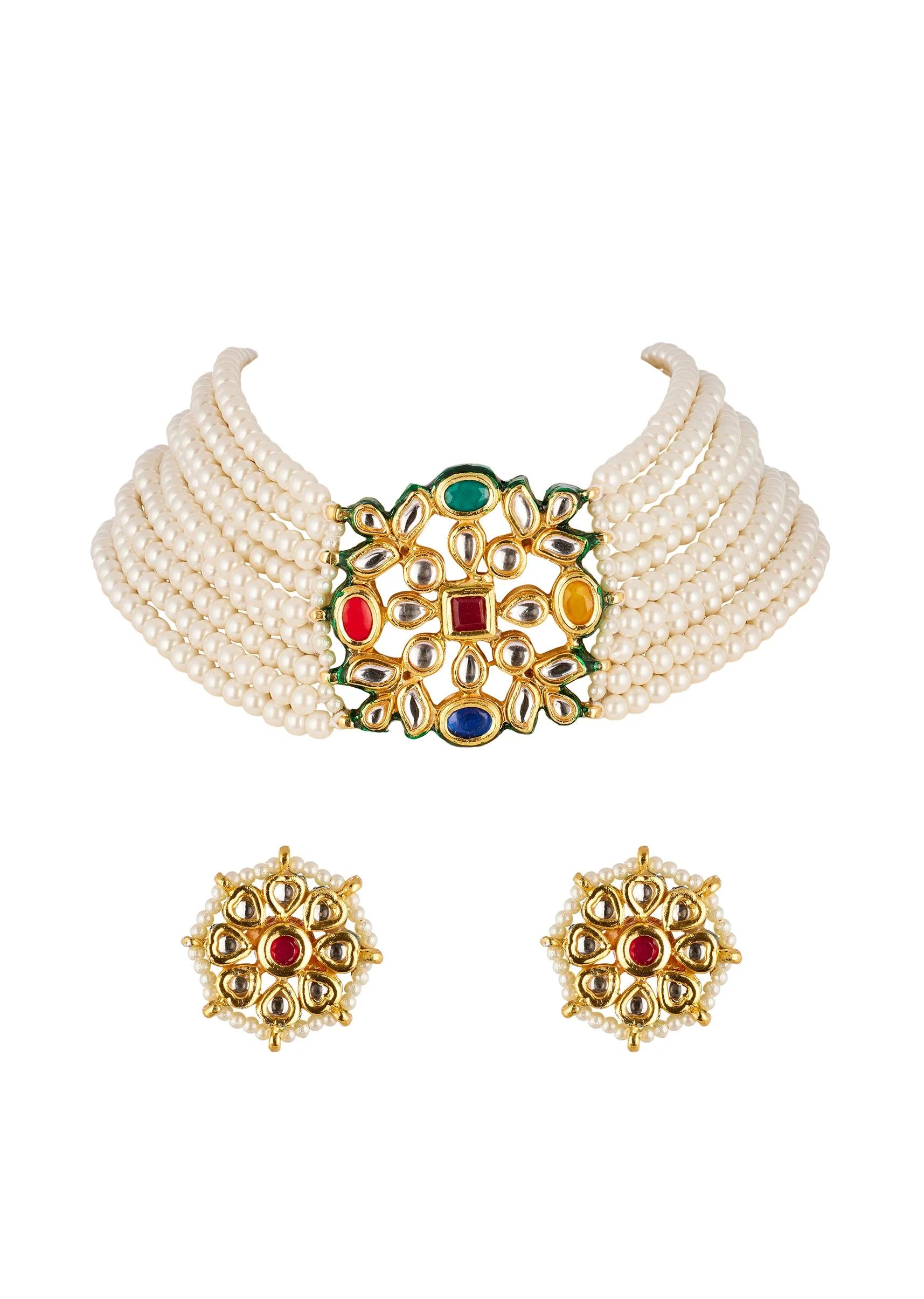 919-red-and-white-traditional-necklace-set-in-kundan-and-polki-1.webp Red and White Traditional Necklace Set in Kundan and Polki