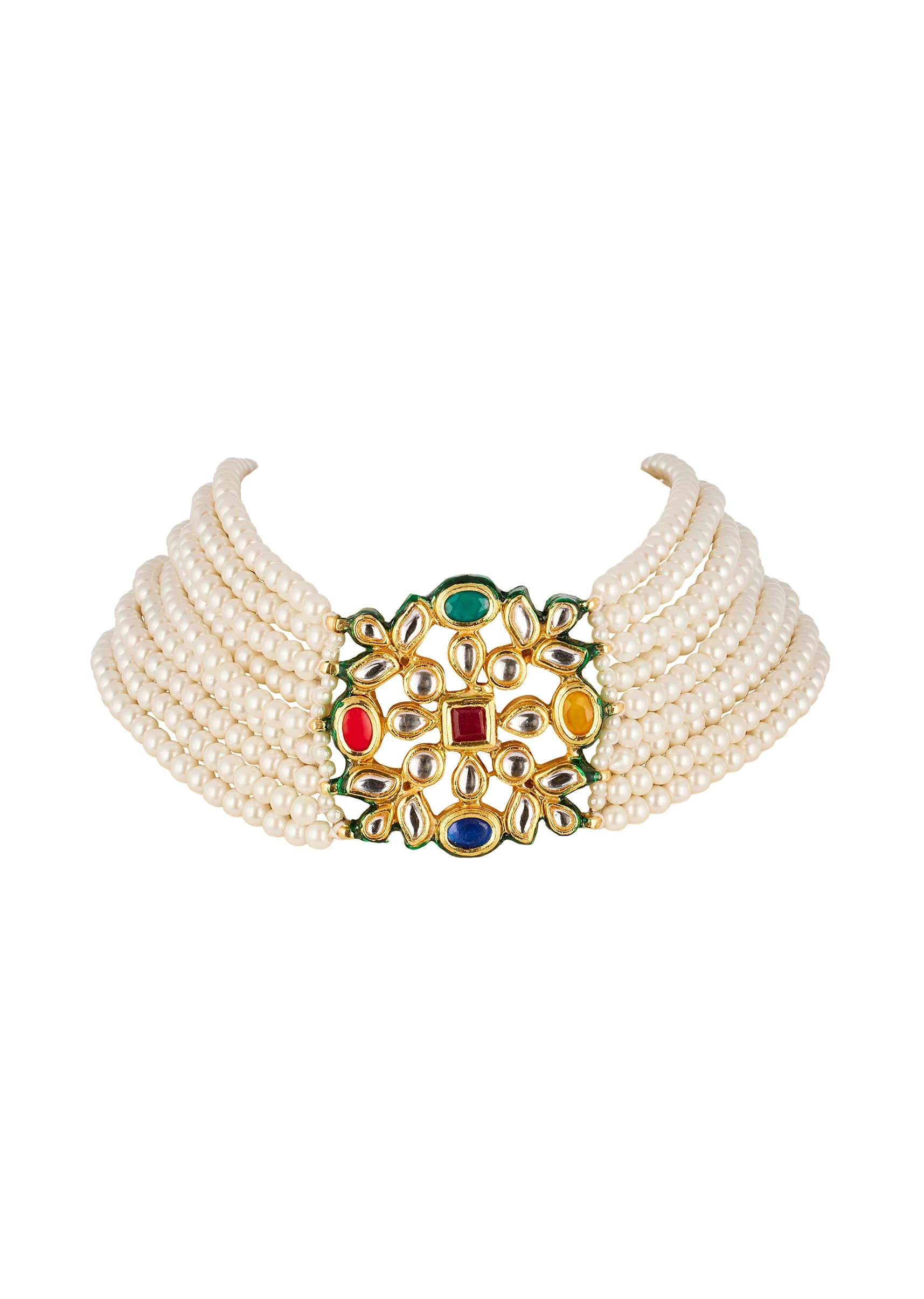 919-red-and-white-traditional-necklace-set-in-kundan-and-polki-2.webp Red and White Traditional Necklace Set in Kundan and Polki
